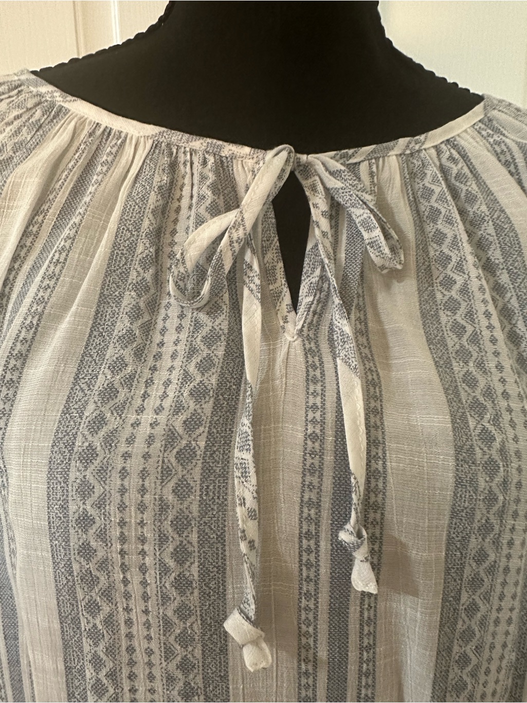 Fred David White And Blue Striped Peasant Blouse